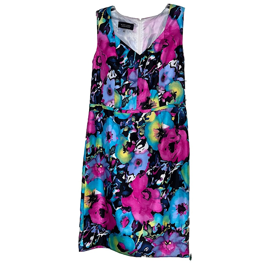 Black Label by Evan-Picone Multicolored Floral Asymmetrical Back Zip Sleeveless